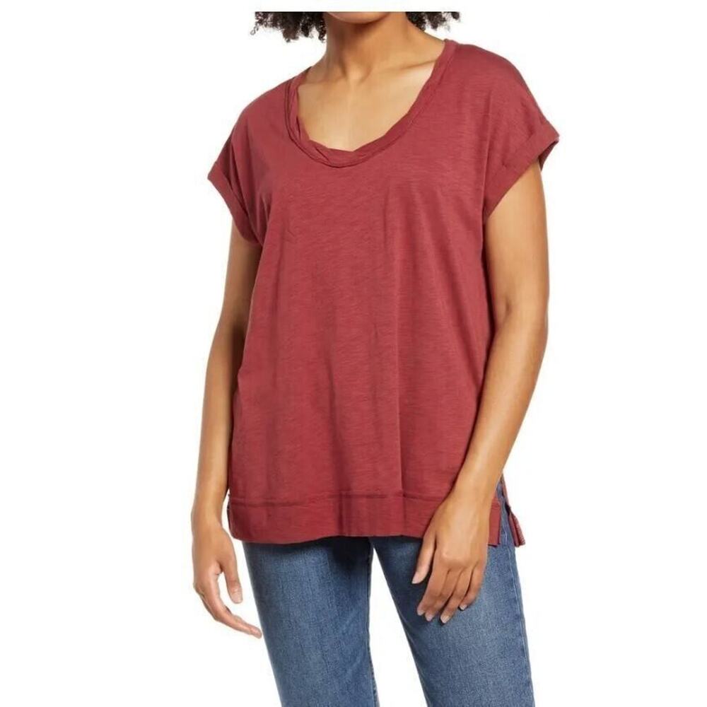 La La Land Creative Co. Women's Twist Neck Short Sleeve T-Shirt In‎ Rust Xsmall